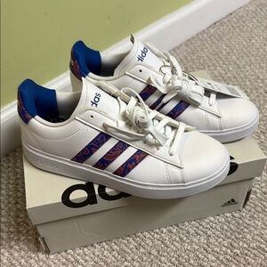 Adidas White and Blue Sneakers Classic Low-Top Design